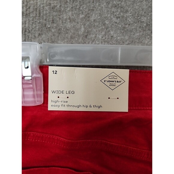 St Johns Bay Wide Leg Velvet Pants Womens 12 Red Comfort Waist Stretch NEW - Picture 8 of 12